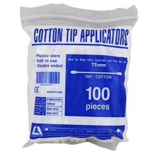 Double End 75mm Cotton Tip Applicators - 100 pack